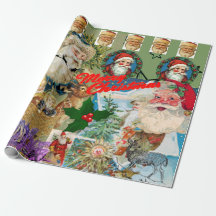 god jul Santa Collage Wrapping Papper