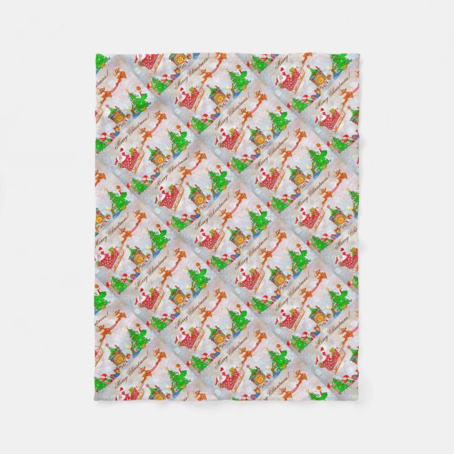 God jul Santa Deliving Gifts Fleecefilt (Framsidan)