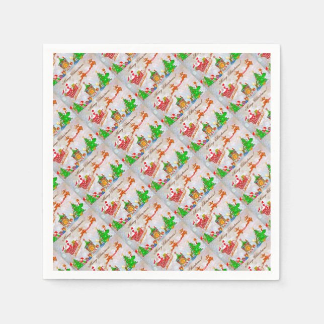 God jul Santa Deliving Gifts Pappersservett (Framsidan)