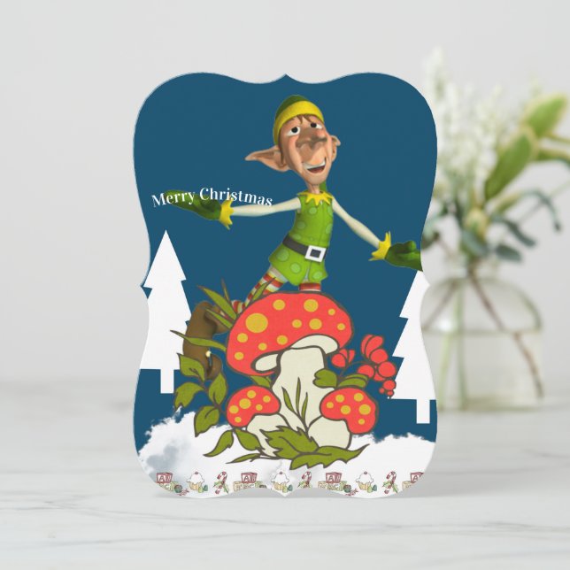 God jul Santa Elf Mush Flat Greeting Card Kort (Stående Fram)