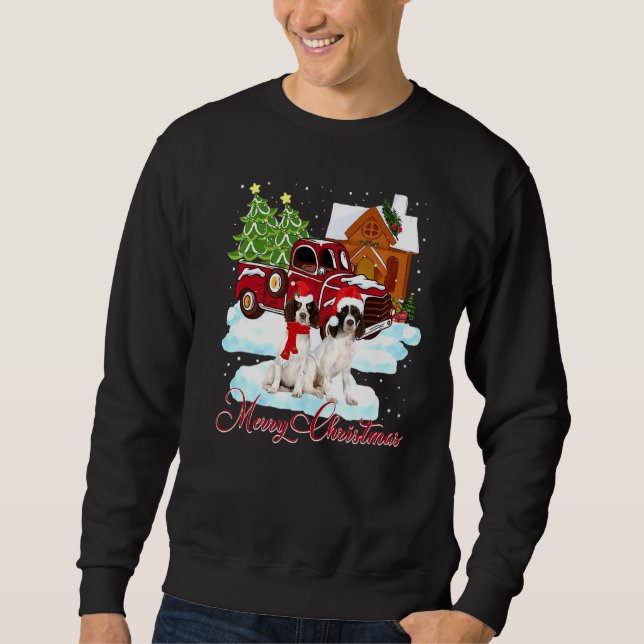 God jul Santa English Springer Spain Hund Lång Ärmad Tröja (Framsida)