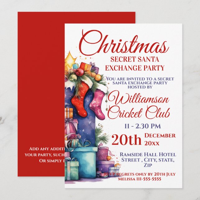 God jul, Santa Exchange Party Inbjudningar (Fram/baksida)