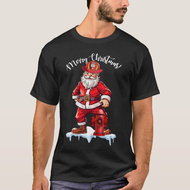 God jul Santa Firefighter T Shirt (Framsida)