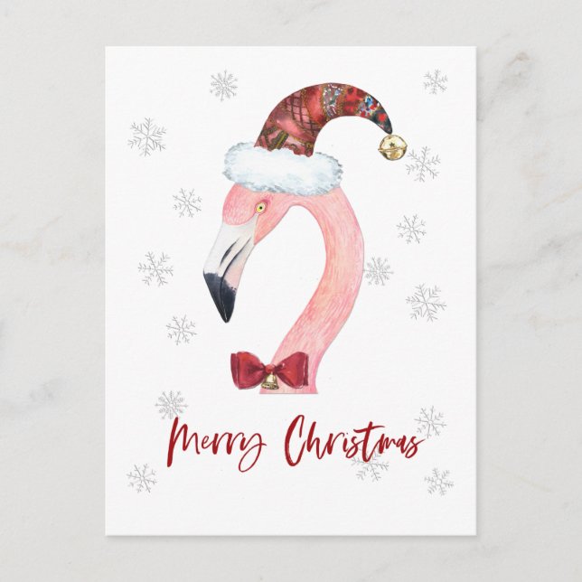 God jul Santa Flamingo-vykort Vykort (Framsida)