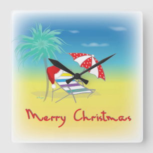 God jul, Santa Hat, Handflatan Träd, Beach Fyrkantig Klocka