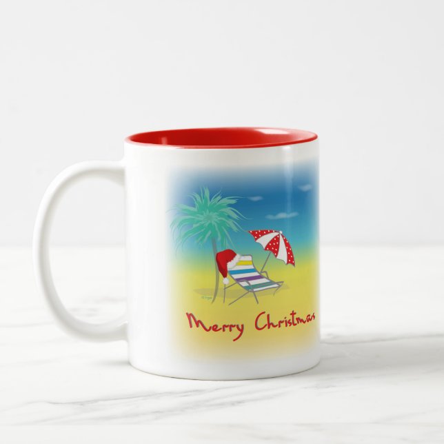 God jul, Santa Hat, Handflatan Träd, Beach Två-Tonad Mugg (Vänster)
