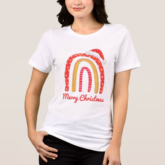 God jul Santa Hat Rainbow Modern Helgdagars T Shirt (Framsida)