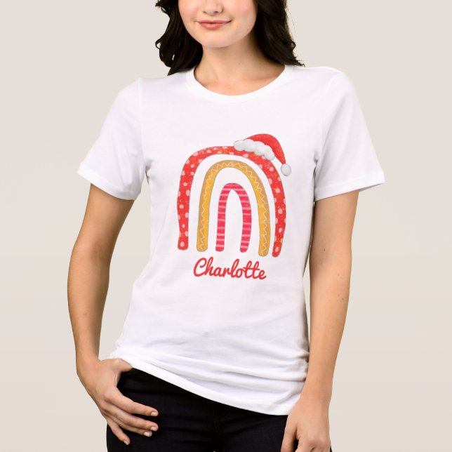God jul Santa Hat Rainbow Personlig  T Shirt (Framsida)