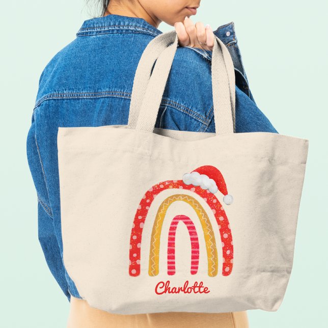 God jul Santa Hat Rainbow Personlig Tot Jumbo Tygkasse (Skapare uppladdad)