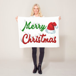 God jul Santa Hat Red grönt-skript Fleecefilt