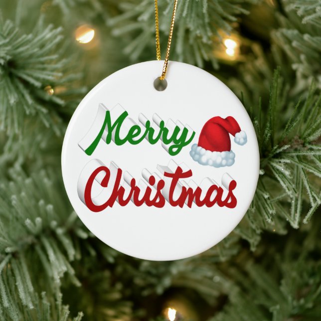 God jul Santa Hat Red grönt-skript Julgransprydnad Keramik (Träd)