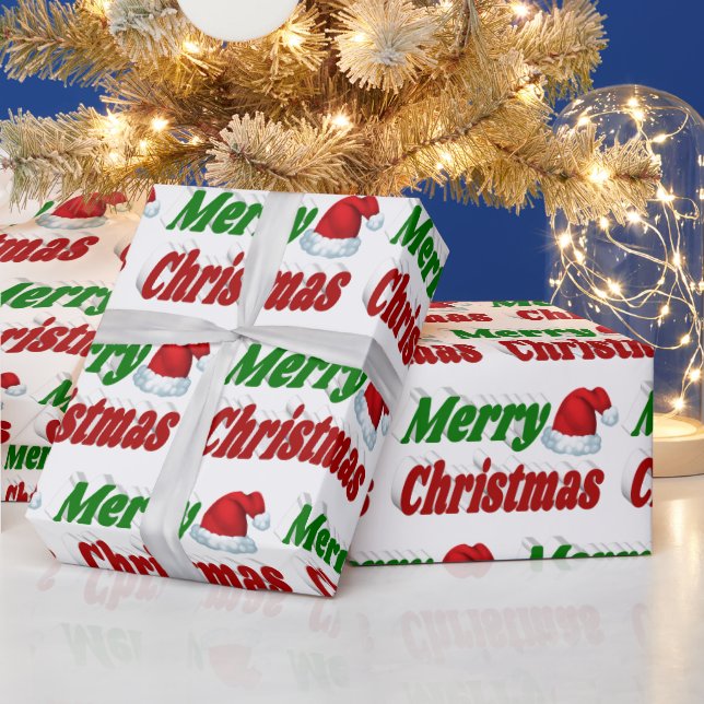 God jul Santa Hat Red grönt typography Presentpapper (Helgdagar)