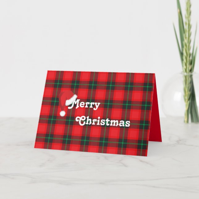 God jul Santa Hat Red Play Tartan Roligt Helgkort (Framsida)