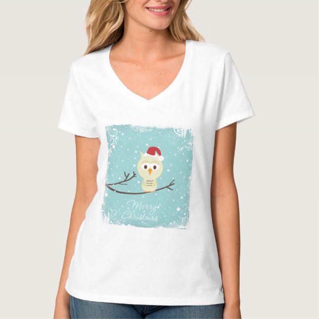 God jul Santa Hat Uggla T Shirt (Framsida)