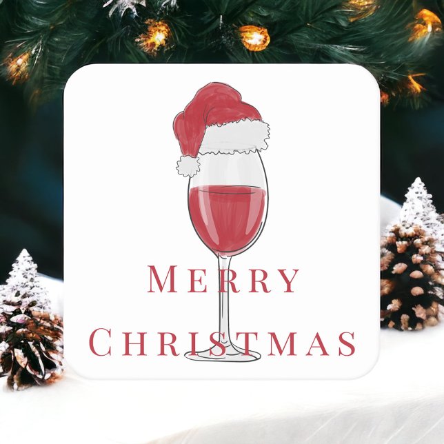 God jul Santa Hat Vin Glass Julfest Underlägg Papper Kvadrat (Skapare uppladdad)