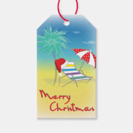 God jul Santa Hat Whimsical Beach Scene Presentetikett