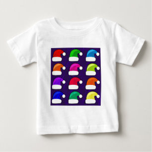 God jul Santa Hats Red Blue Lila Grönt Tee Shirt