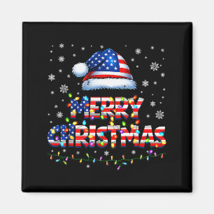 God Jul Santa Hatt Pjs Pyjamas USA Flag Xmas Magnet
