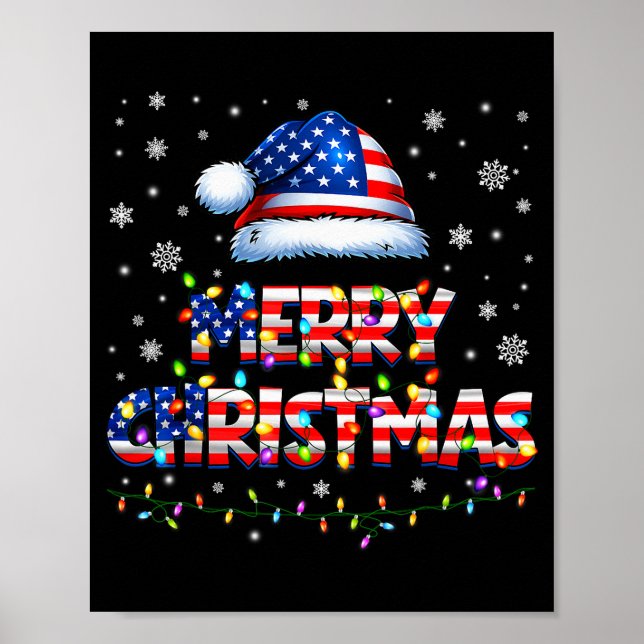 God Jul Santa Hatt Pjs Pyjamas USA Flag Xmas Poster (Framsidan)