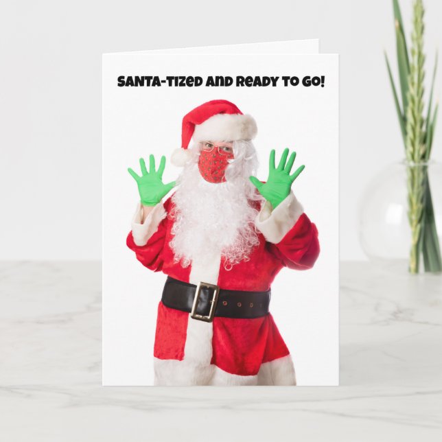 God jul Santa i Ansikte Mask SANTAtized 2020 Helgkort (Framsida)