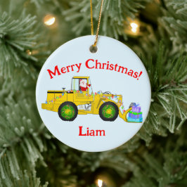 God jul Santa In Bulldozer Deliving Gift Julgransprydnad Keramik