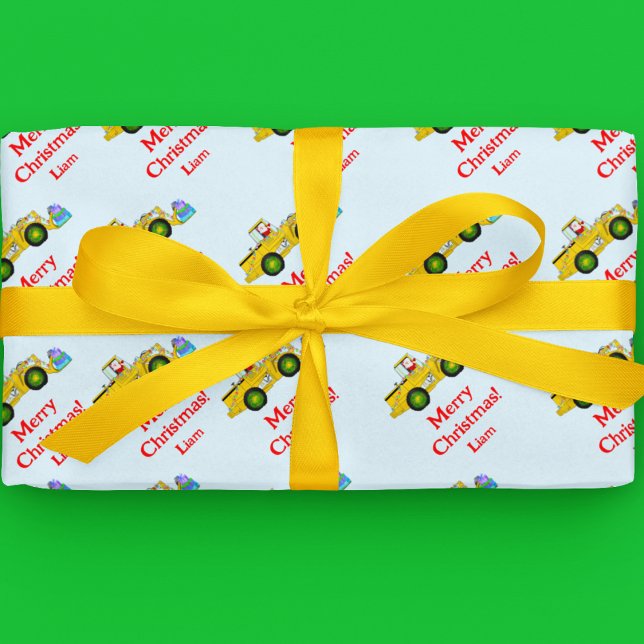 God jul Santa In Bulldozer Deliving Gift Presentpapper (Bulldozer Santa brings gifts! Wrap presents, spark child's joy with personalized cheer.)