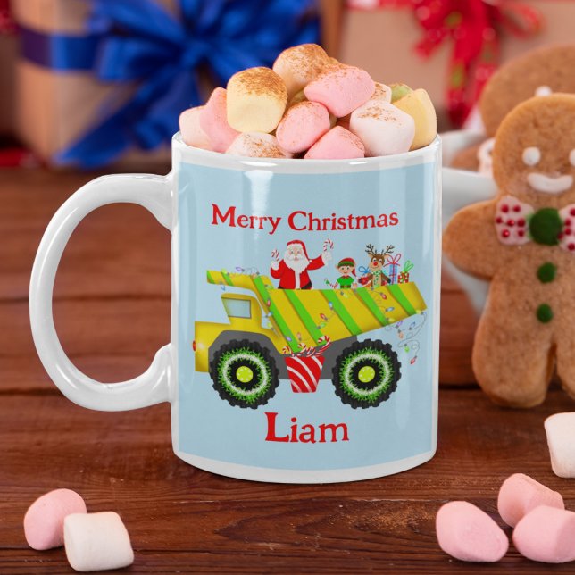 God jul Santa in Lastbil personalize Kaffemugg (Skapare uppladdad)