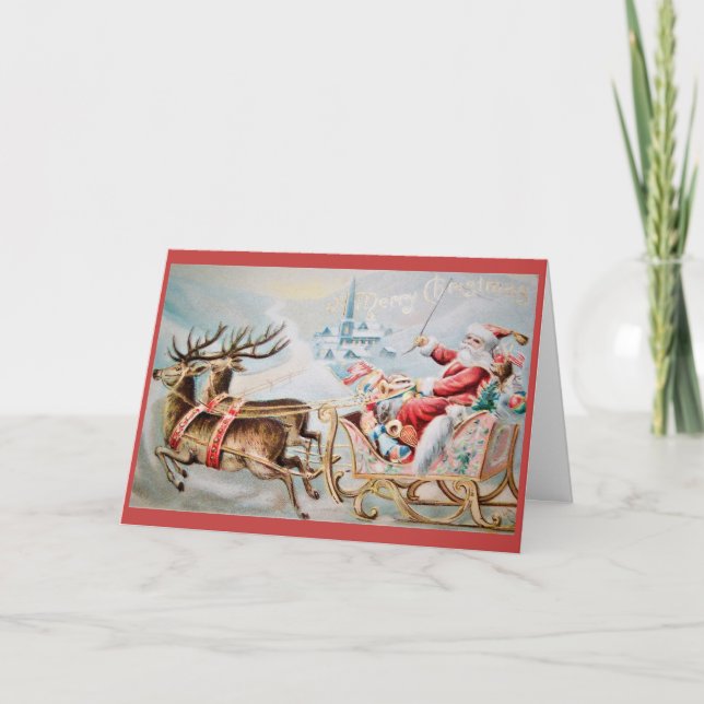 God jul - Santa in Sleigh Helgkort (Framsida)