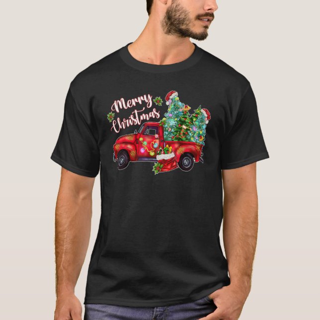 God jul Santa Julafton Red Lastbil Farm Christma T Shirt (Framsida)