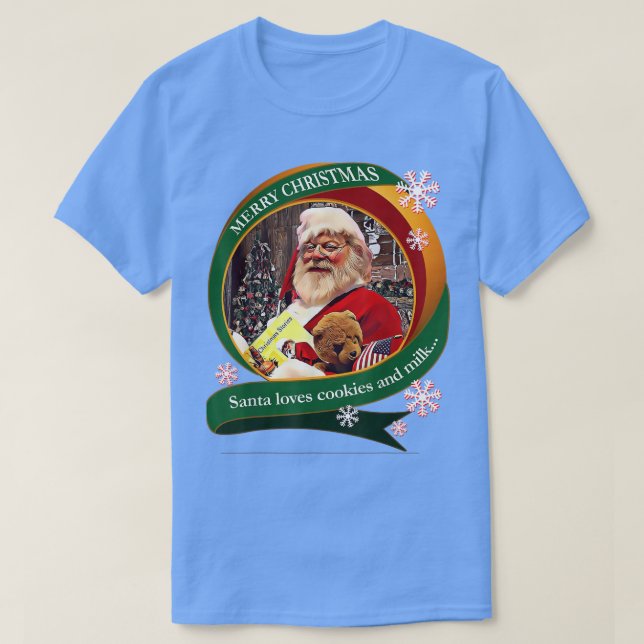 God jul Santa Kärlek Cookies och Mjölk Desig T Shirt (Design framsida)