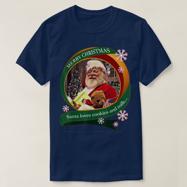 God jul Santa Kärlek Cookies och Mjölk Desig T Shirt (Design framsida)