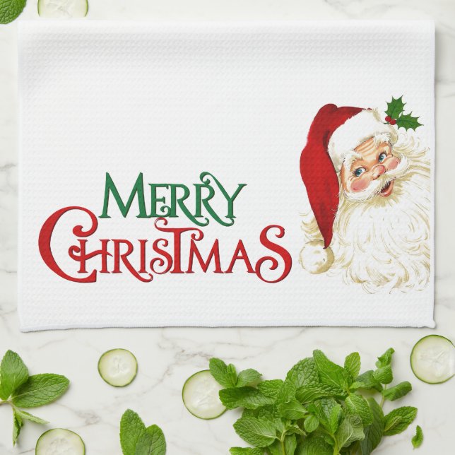 God jul Santa Kitchen Towel Santa Kökshandduk (Vikta)