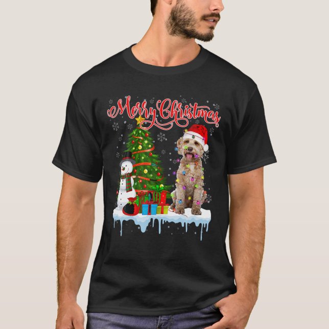 God jul Santa Labradoodle Light Julafton Träd T Shirt (Framsida)