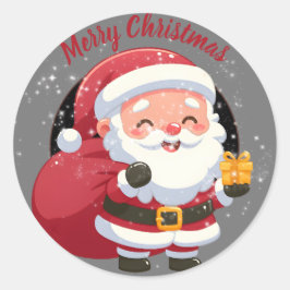 God jul Santa med gåva på svart och grått Runt Klistermärke