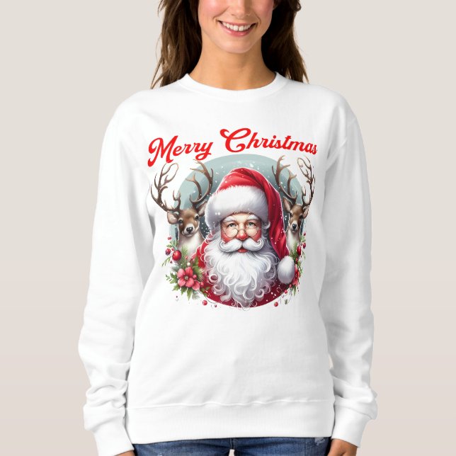 God jul Santa med Reindeer T Shirt (Framsida)