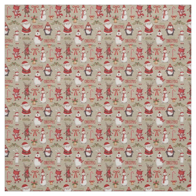 God jul Santa och Friends Fabric Tyg (Prov)