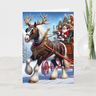 God jul Santa och hans häst med Antlers Helgkort