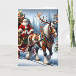 God jul Santa och hans häst med Antlers Helgkort