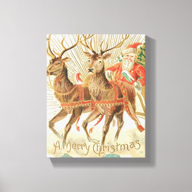 God jul (Santa och hans renar) Canvastryck (Framsida)