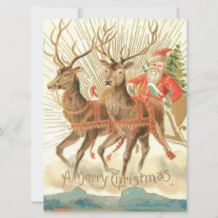 God jul (Santa och hans renar) Kort