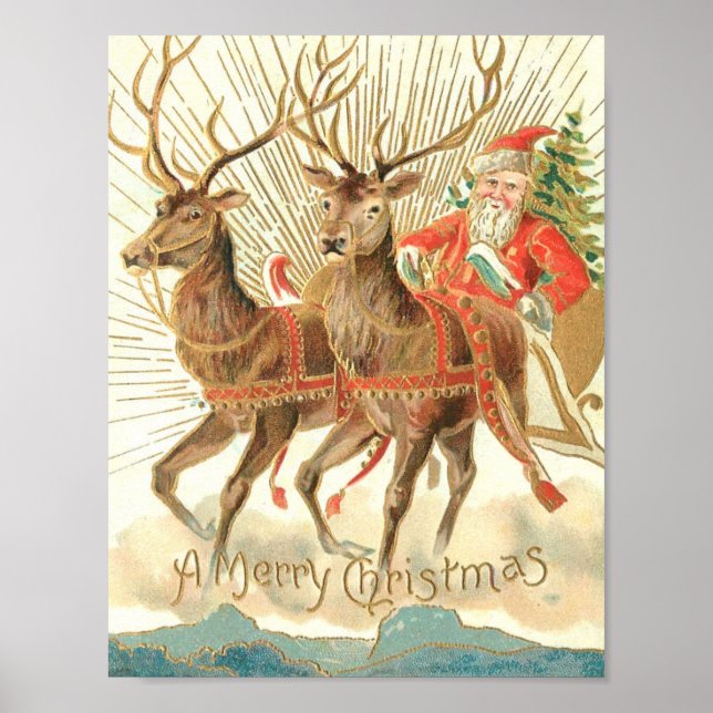 God jul (Santa och hans renar) Poster (Framsidan)