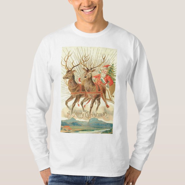 God jul (Santa och hans renar) T Shirt (Framsida)