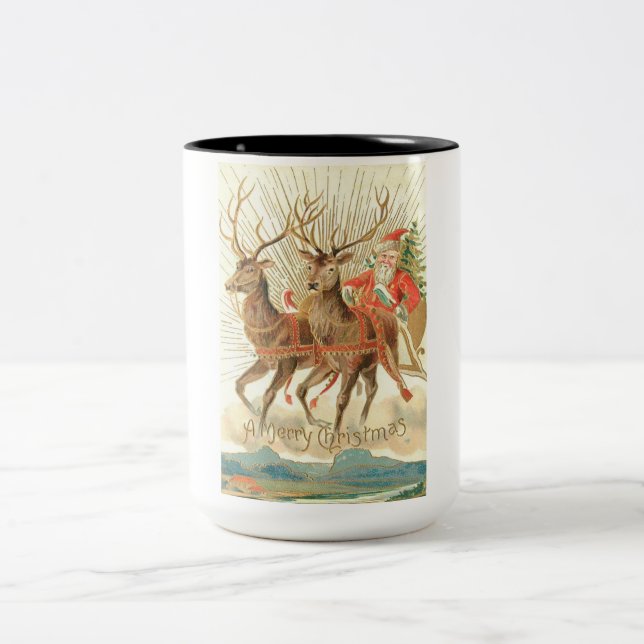 God jul (Santa och hans renar) Två-Tonad Mugg (Center)