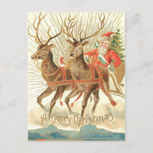 God jul (Santa och hans renar) Vykort