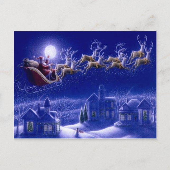 God jul Santa och Hans Sleigh Helg Vykort (Framsida)
