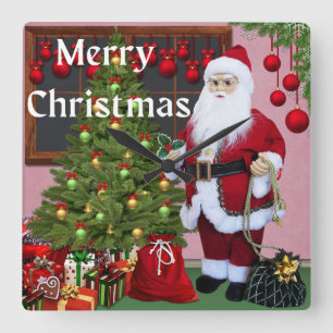 God jul Santa och Julgran Fyrkantig Klocka
