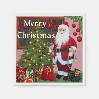 God jul Santa och Julgran Pappersservett