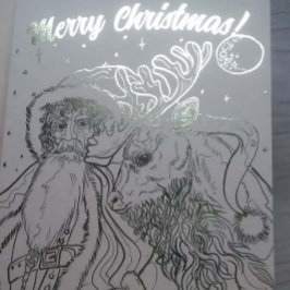 God jul Santa och Reindeer Folierat Kort