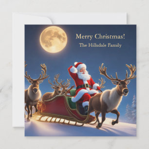 God jul Santa och Reindeer Julkort