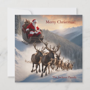 God jul Santa och Reindeer Julkort